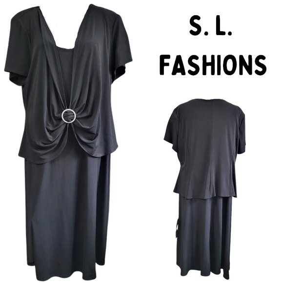 S. L. Fashions Black Buckle-Ruched Dress - NWOT - Women's Plus Size 22 W - Picture 1 of 8